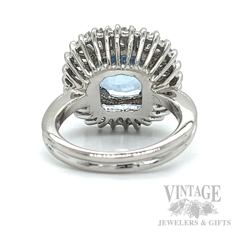 Halo Aquamarine 14K White Gold Ring Back View