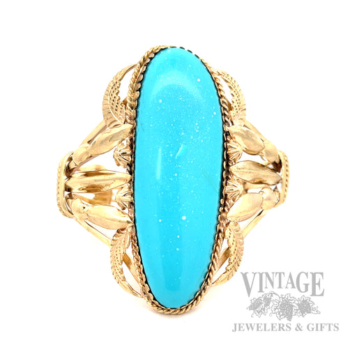 "Carlos White Eagle" Native American 14K Gold and Turquoise Cuff Bracelet Detailed View