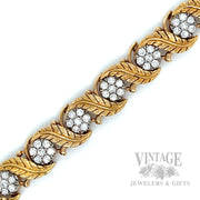 Vintage Jabel Die Struck 14k Gold and Diamond Hand Engraved Feather Bracelet Detailed View