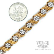 Vintage Jabel Die Struck 14k Gold and Diamond Hand Engraved Feather Bracelet Scale View