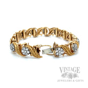 Vintage Jabel Die Struck 14k Gold and Diamond Hand Engraved Feather Bracelet Clasp View
