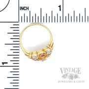 Floral Vintage Inspired Ruby and Diamond 14k Gold Ring Scale View