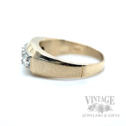 Dual Textured Three Stone Diamond 14k Gold Ring Side View