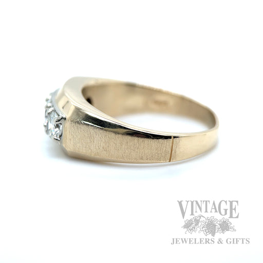 Dual Textured Three Stone Diamond 14k Gold Ring Side View