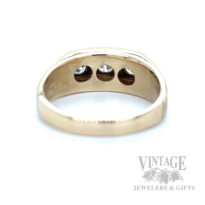 Dual Textured Three Stone Diamond 14k Gold Ring Back View