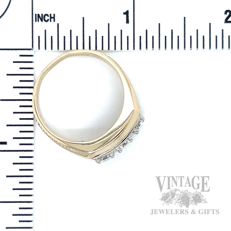 Dual Textured Three Stone Diamond 14k Gold Ring Scale View