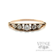 Five Stone Old Miner's Cut Diamond 14k Gold Ring Front View