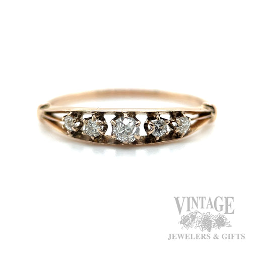 Five Stone Old Miner's Cut Diamond 14k Gold Ring Front View