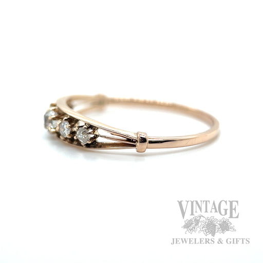 Five Stone Old Miner's Cut Diamond 14k Gold Ring Side View