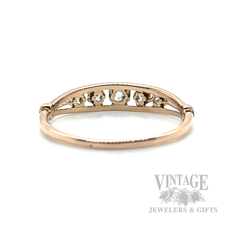 Five Stone Old Miner's Cut Diamond 14k Gold Ring Back View