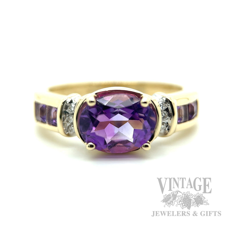 Mixed Cut Amethyst and Diamond Accented 14k Gold Ring Front View