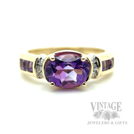 Mixed Cut Amethyst and Diamond Accented 14k Gold Ring Front View