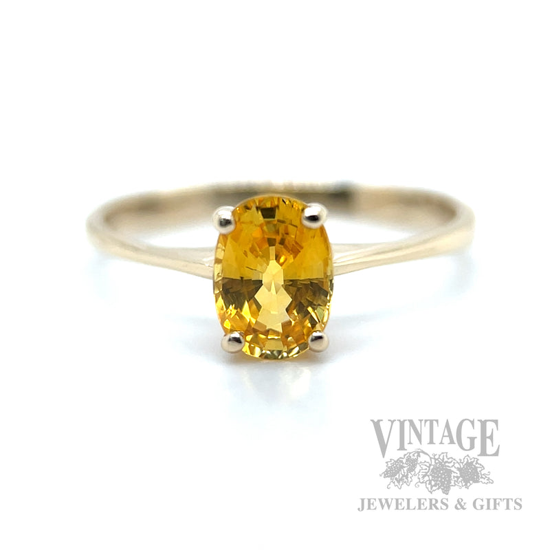 Solitaire Yellow Sapphire 14k Gold Ring Front View