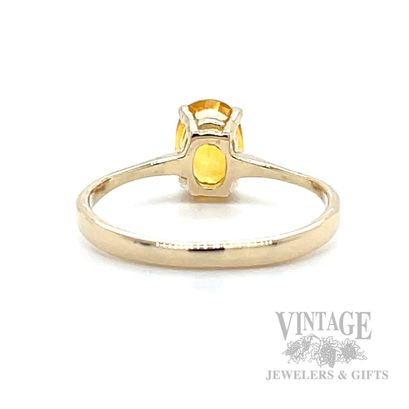 Solitaire Yellow Sapphire 14k Gold Ring Back View