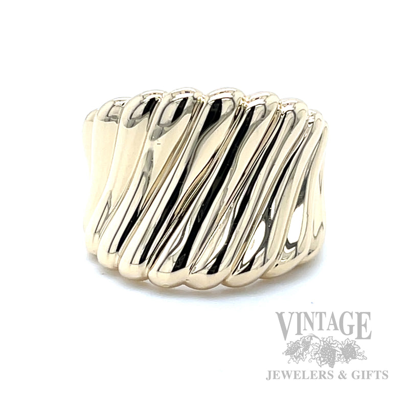 Striped Puff 14K Gold Ring Front View