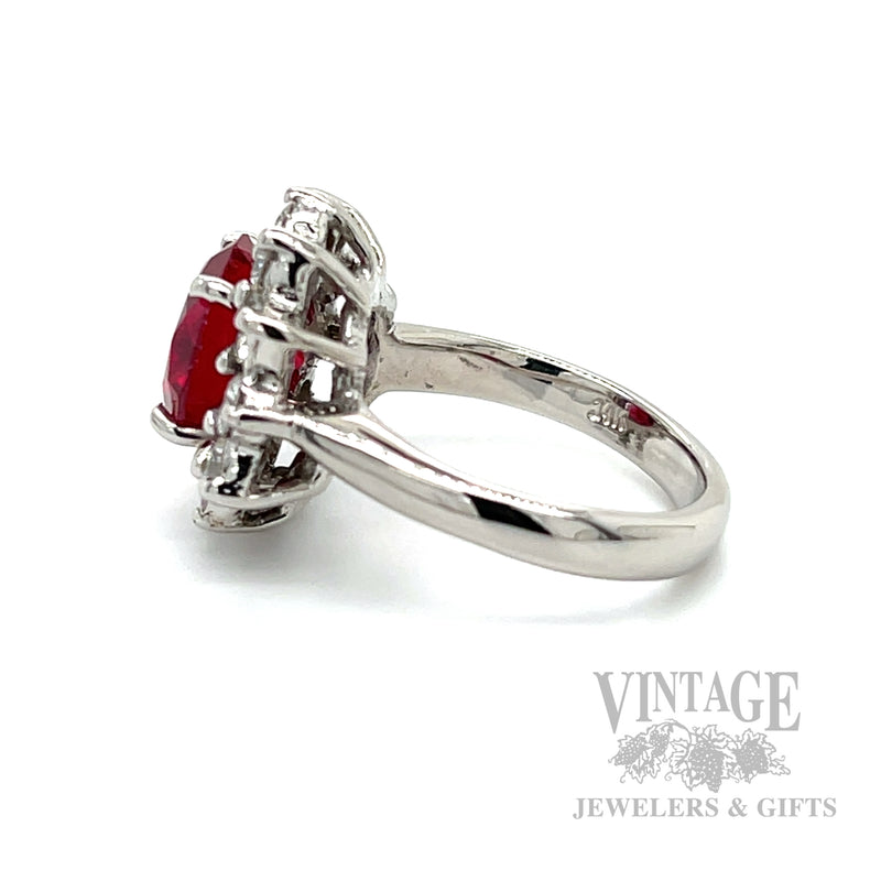 Halo Ruby Diamond Accented 14k White Gold Ring Side View