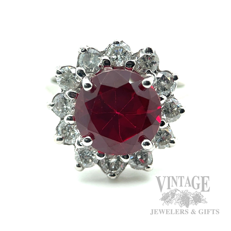 Halo Ruby Diamond Accented 14k White Gold Ring Front View