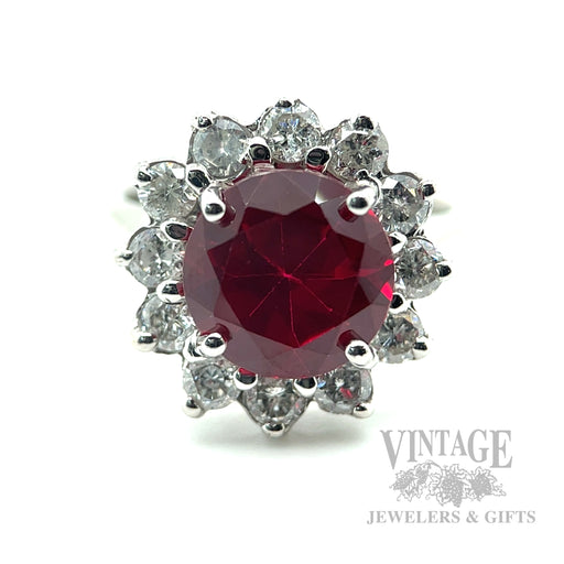 Halo Ruby Diamond Accented 14k White Gold Ring Front View