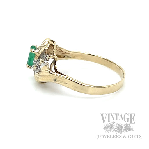 Emerald Bypass Diamond Accented 10k Gold Ring Side View