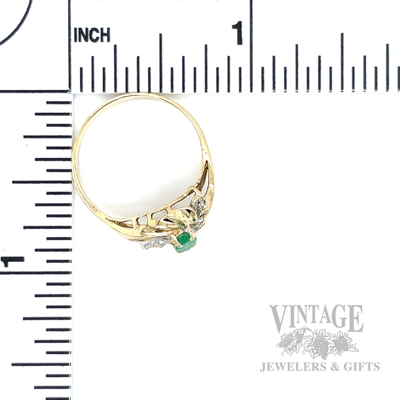 Emerald Bypass Diamond Accented 10k Gold Ring Scale View