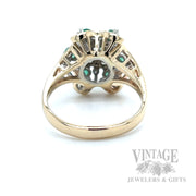 Emerald and Diamond Cluster 14k Gold Ring Back/Interior View