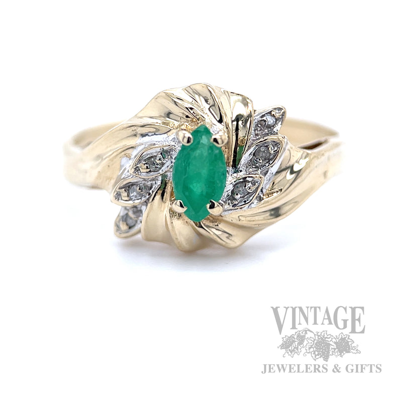 Emerald Bypass Diamond Accented 10k Gold Ring Front View