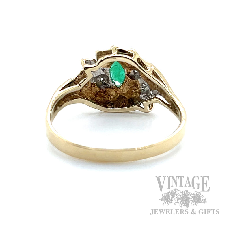 Emerald Bypass Diamond Accented 10k Gold Ring Back/Interior View