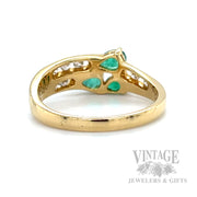 Emerald Three Stone Diamond Accented 18k Gold Ring Back View