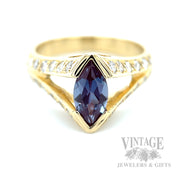 Chevron Alexandrite Diamond Accented 14k Gold Ring Front View