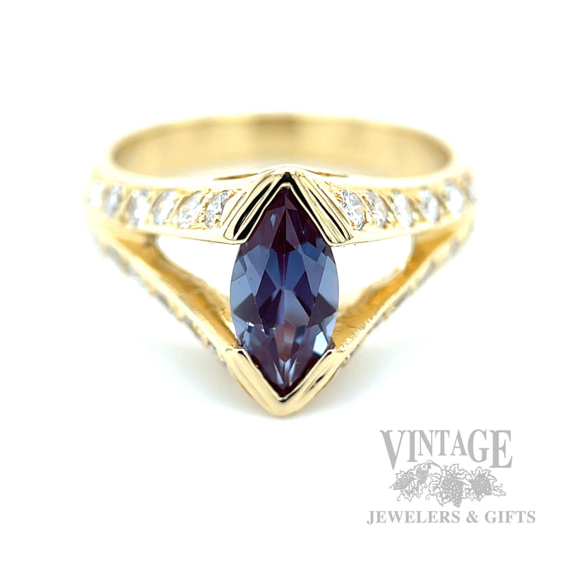 Chevron Alexandrite Diamond Accented 14k Gold Ring Front View
