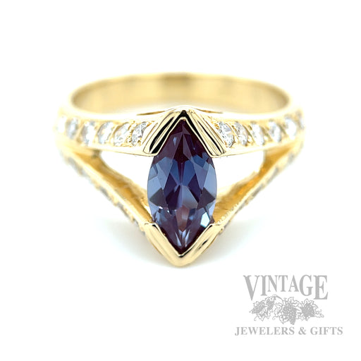 Chevron Alexandrite Diamond Accented 14k Gold Ring Front View