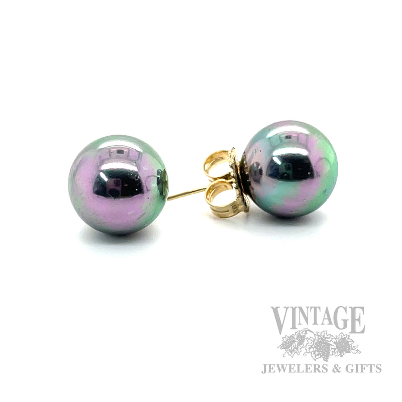 Tahitian Pearl 14k Gold Earrings Side View