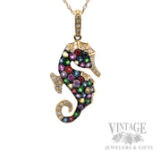 EFFY Multi-Colored Sapphire and Diamond Seahorse 14k Gold Pendant Front View