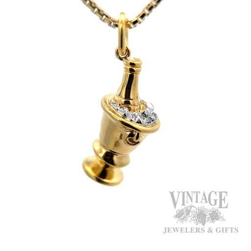 Vintage Tiffany & Co. Champagne On Ice Diamond Accented 18k Gold Pendant Front View