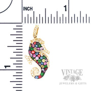 EFFY Multi-Colored Sapphire and Diamond Seahorse 14k Gold Pendant Scale View