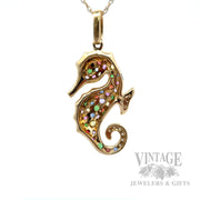 EFFY Multi-Colored Sapphire and Diamond Seahorse 14k Gold Pendant Back View