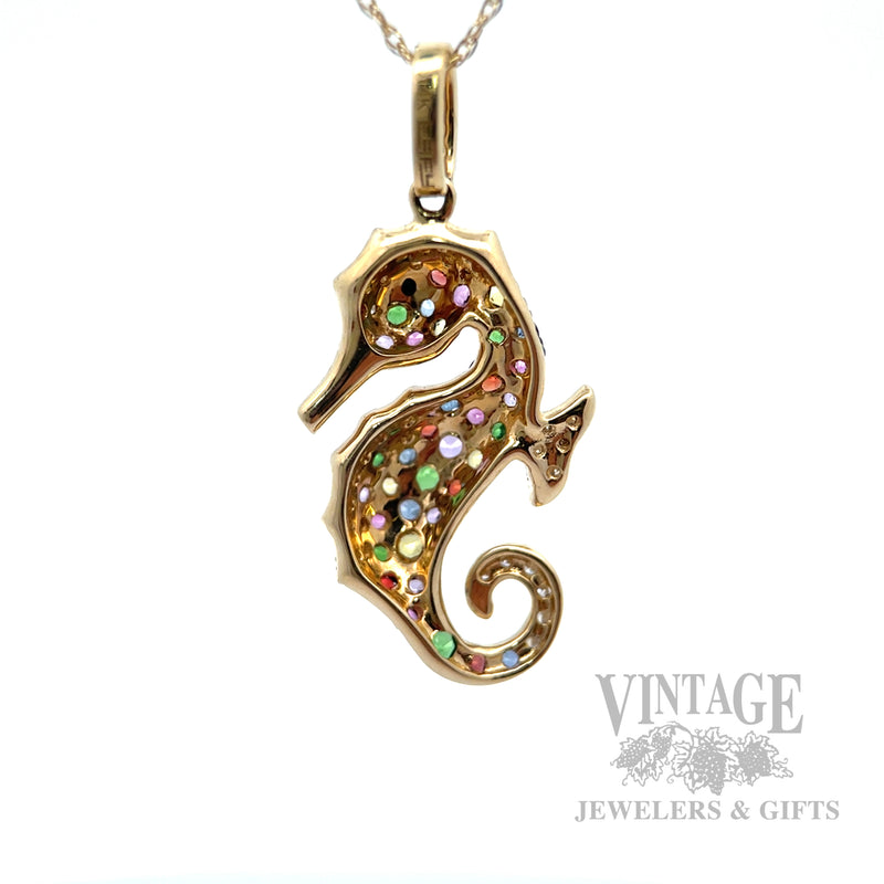 EFFY Multi-Colored Sapphire and Diamond Seahorse 14k Gold Pendant Back View