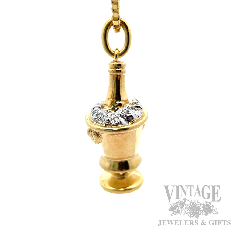 Vintage Tiffany & Co. Champagne On Ice Diamond Accented 18k Gold Pendant Side View
