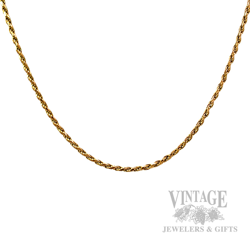 30" 1.2 mm Rope Chain 14k Gold Necklace Front View