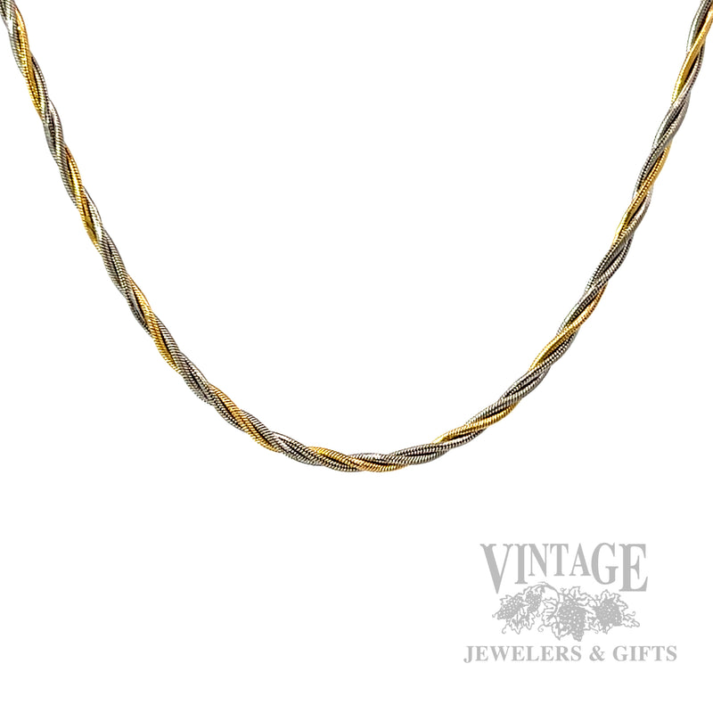 18" 1.8 mm Twisted Snake Two Tone 14k Gold Chain Necklace Front View