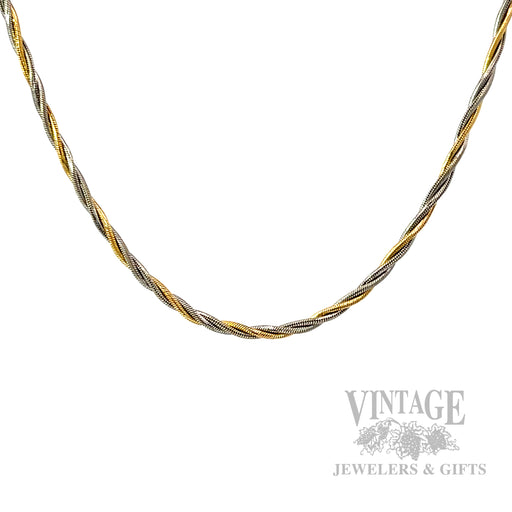 18" 1.8 mm Twisted Snake Two Tone 14k Gold Chain Necklace Front View