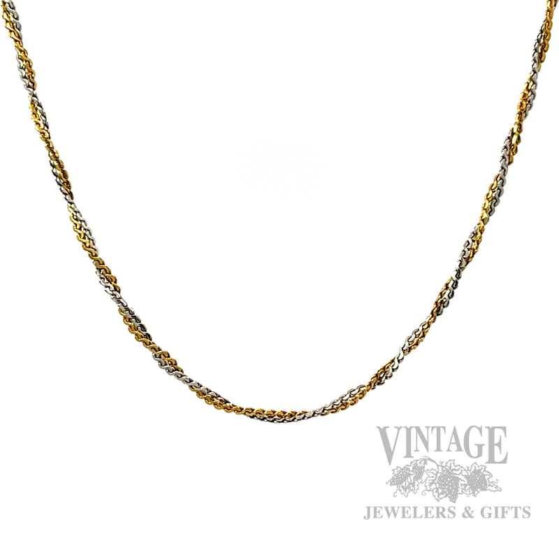 16" 1.8 mm Twisted Serpentine Two Tone 18k Gold Chain Necklace Front View