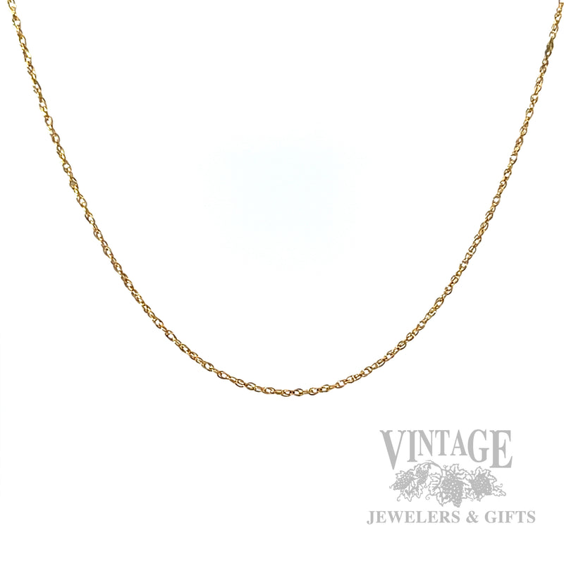 18" .8 mm Loose Rope 14k Gold Chain Necklace Front View