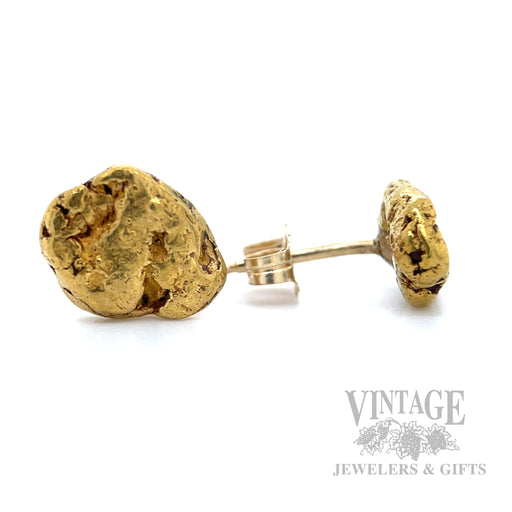 8.0 mm Natural Gold Nugget Earrings Side View