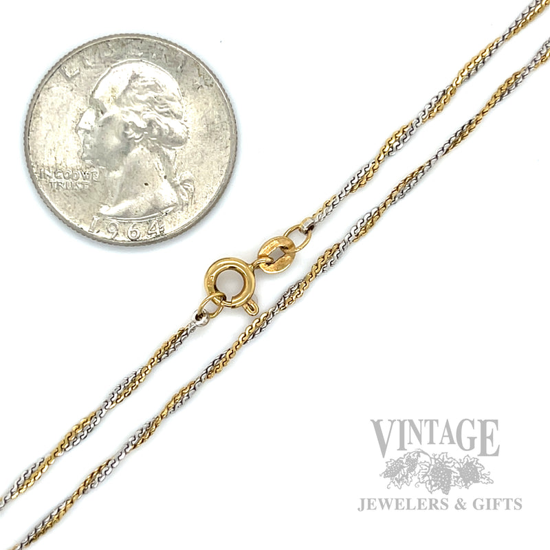 16" 1.8 mm Twisted Serpentine Two Tone 18k Gold Chain Necklace Scale View