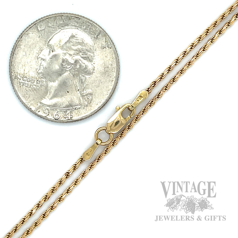 30" 1.2 mm Rope Chain 14k Gold Necklace Scale View