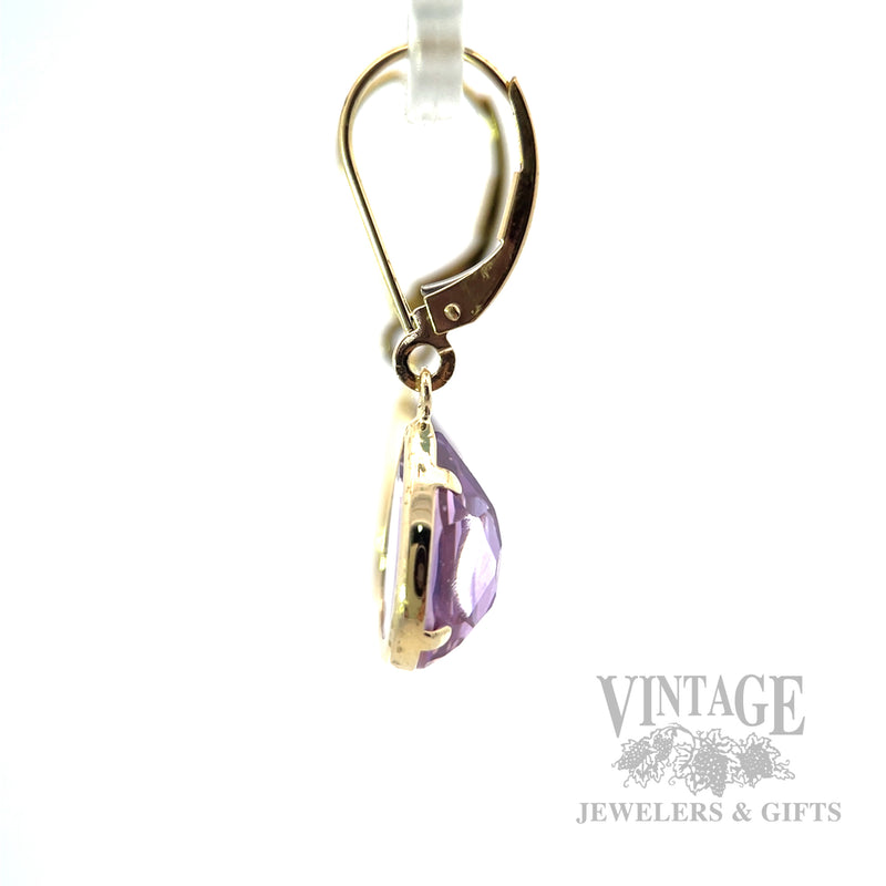 Dangling Amethyst 14k Gold Earrings Side View