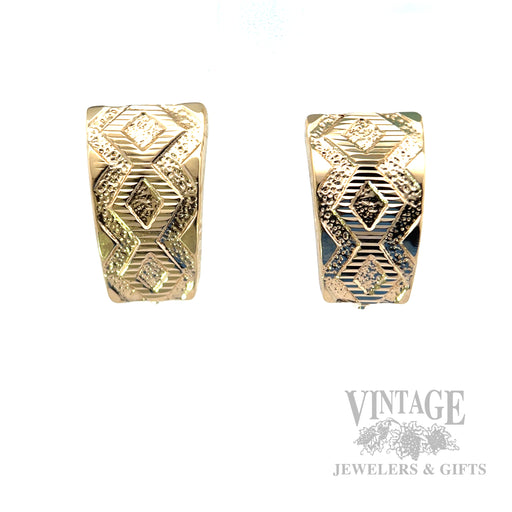 Carved Chevron Pattern 14k Gold Earrings Front View