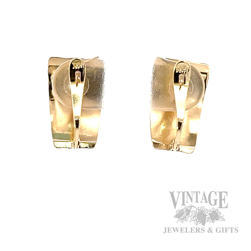 Carved Chevron Pattern 14k Gold Earrings Back View