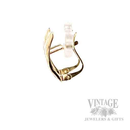 Carved Chevron Pattern 14k Gold Earrings Side View